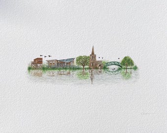 Miniature watercolour painting of Attenborough Nature Reserve - Print