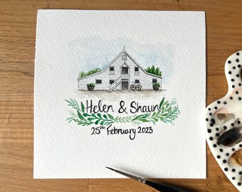 Wedding venue. Small watercolour painting