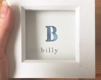 Small watercolour letter painting. New baby gift. Personalised name picture