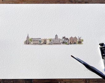 Miniature watercolour painting of Nottingham - Print