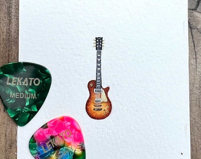 Custom original watercolour miniature guitar painting. Small painting, music lover,
