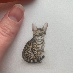 Miniature cat painting. Watercolour art.