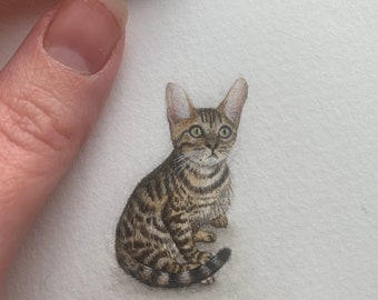 Miniature cat painting. Watercolour art.