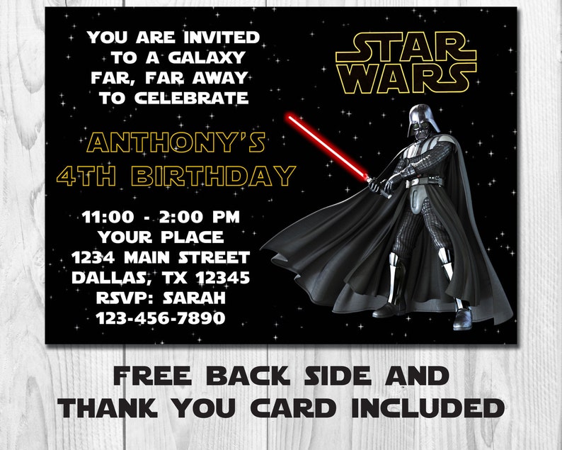 Star Wars Invitation Darth Vadar,Star Wars Birthday Invitation,Star Wars Birthday Bash Invite, Printable, Absolutely free Back again Aspect and Thank Yourself Card picture relating to Star Wars Thank You Cards Printable Free referred to as Star Wars Invitation Darth Vadar,Star Wars Birthday Invitation,Star Wars Birthday Get together Invite, Printable, Free of charge Again Facet and Thank Yourself Card