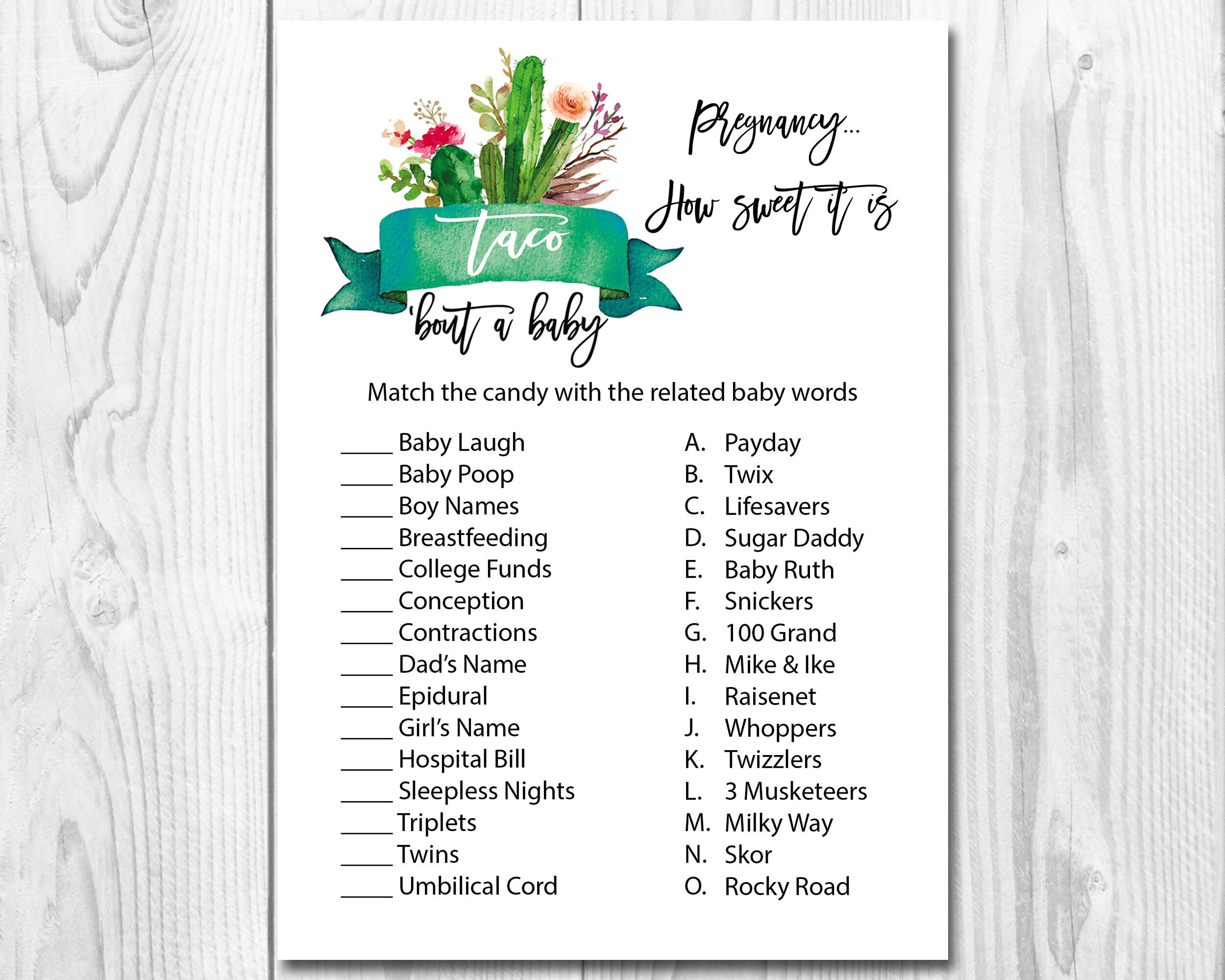 Taco Bout Baby Shower Pregnancy How Sweet It Is Game Printable Etsy