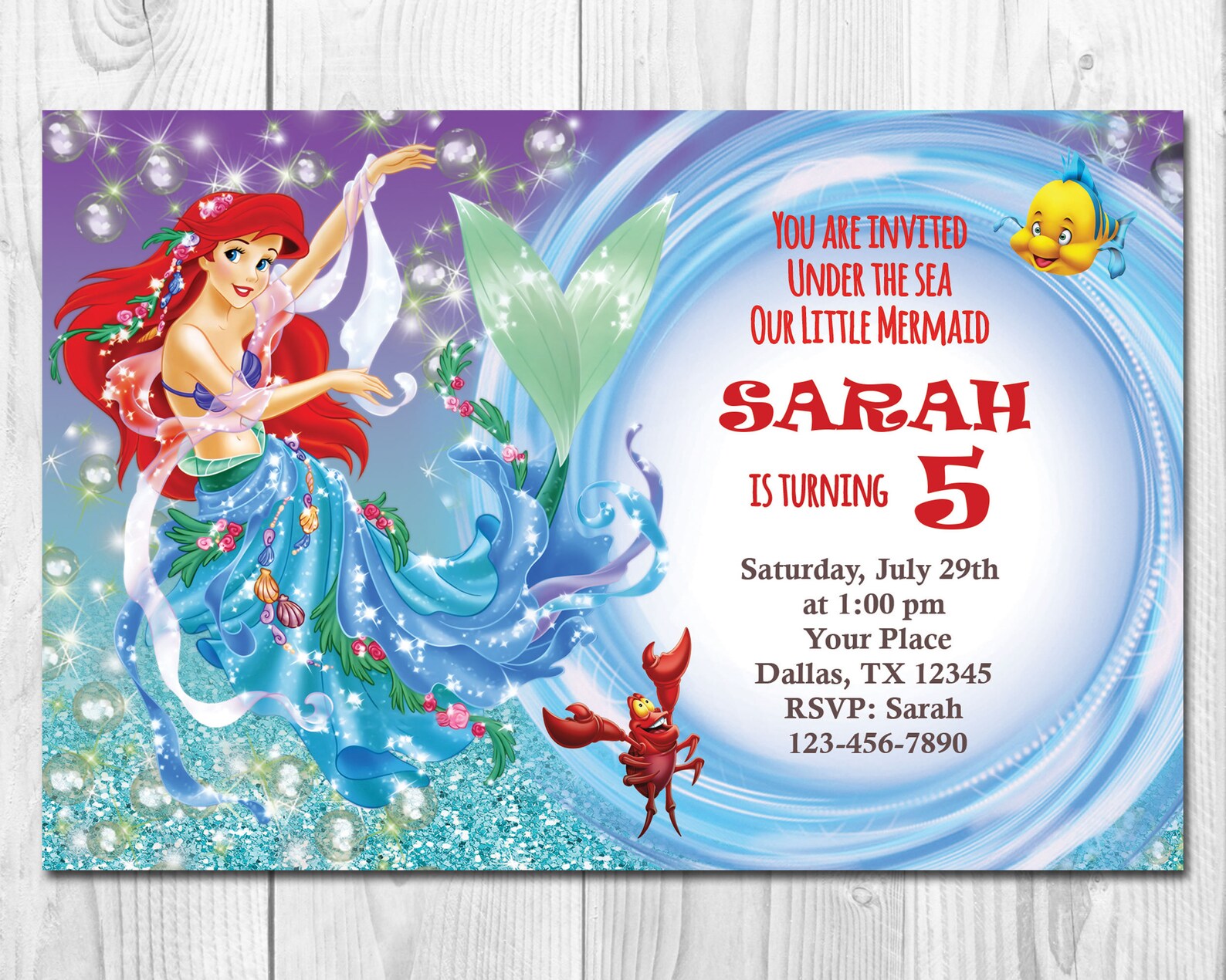 Invitation Ariel petite sirène imprimable anniversaire | Etsy