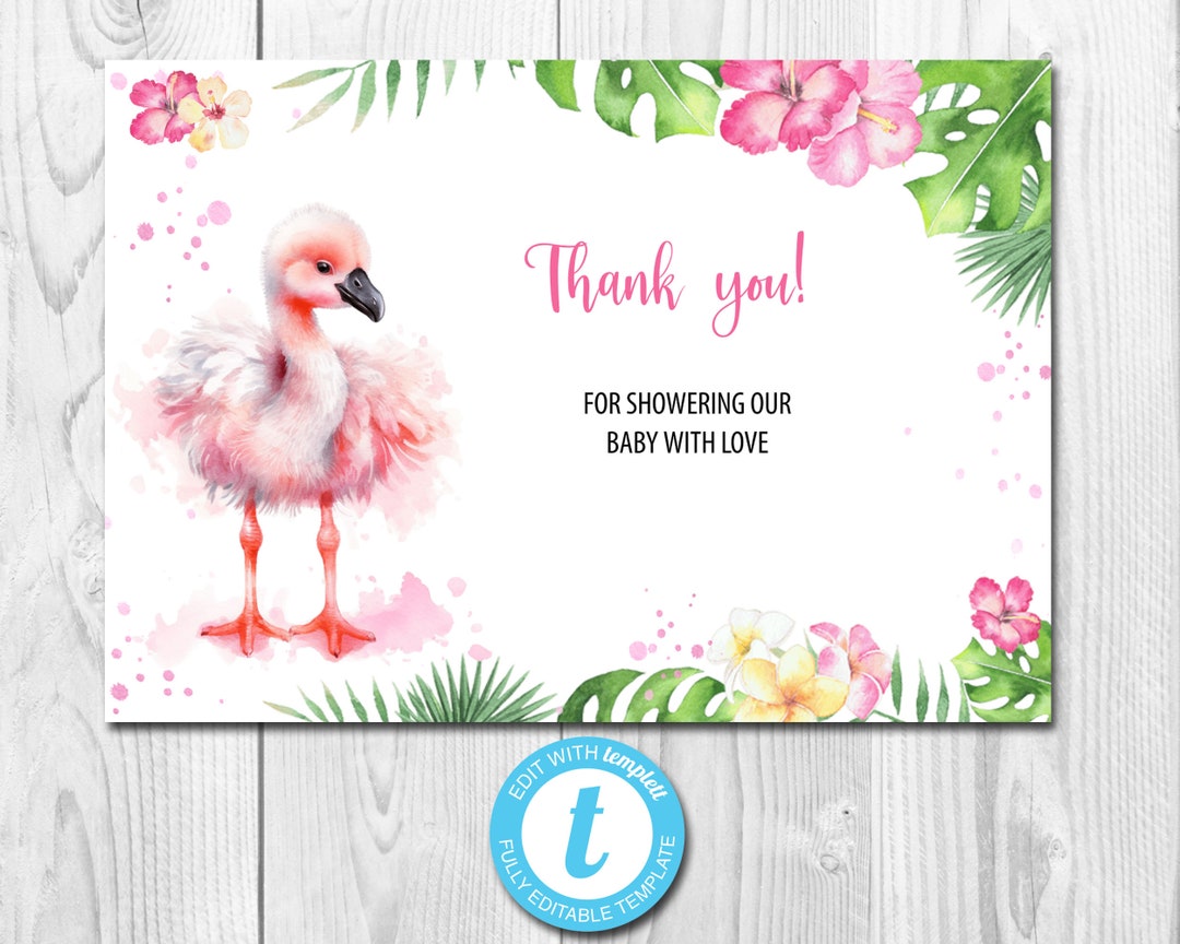 Flamingo Baby Shower Thank You Card, Tropical Baby Shower Thank You