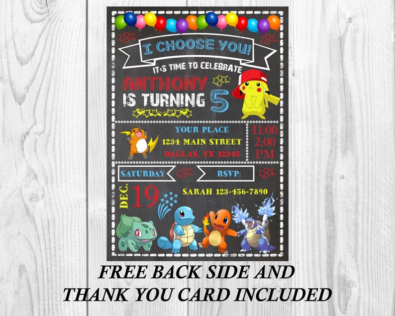 Pokemon Invitation Pokemon Invites Pokemon Birthday Boy Etsy