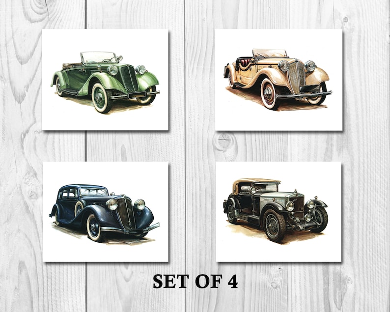 Car Art Prints Vintage Car Prints Car Themed Room Antique Etsy