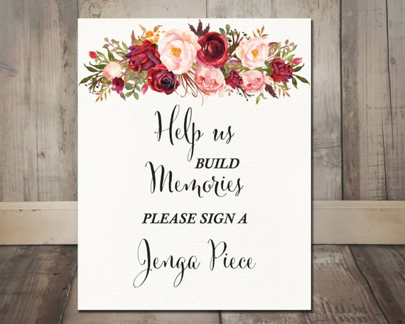Rustic Floral Wood Jenga Guest Book Personalised Wedding Sign Rustic Floral Wood Jenga Guest Book Personalised Wedding Sign