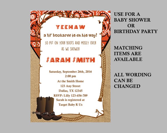 Cowboy Baby Shower Zaproszenie Urodziny Zaproszenie Western Etsy