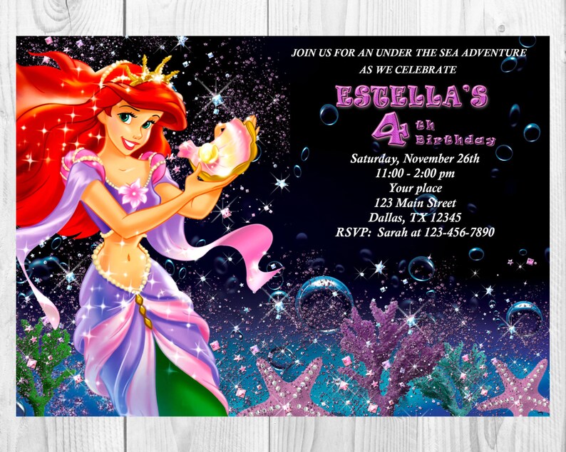 Birthday Cards Little Mermaid Printable Birthday Party Invite Ariel Invitation Flounder Sebastian Invitation Digital File Ariel Birthday Invitation Paper Party Supplies
