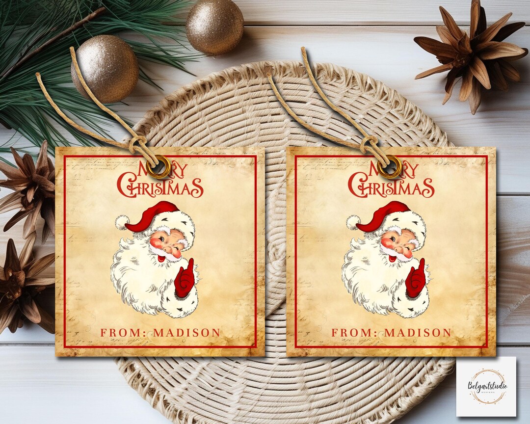 Printable Vintage Christmas Tags-santa Claus Sticker-digital Christmas Gift Ideas-christmas ...