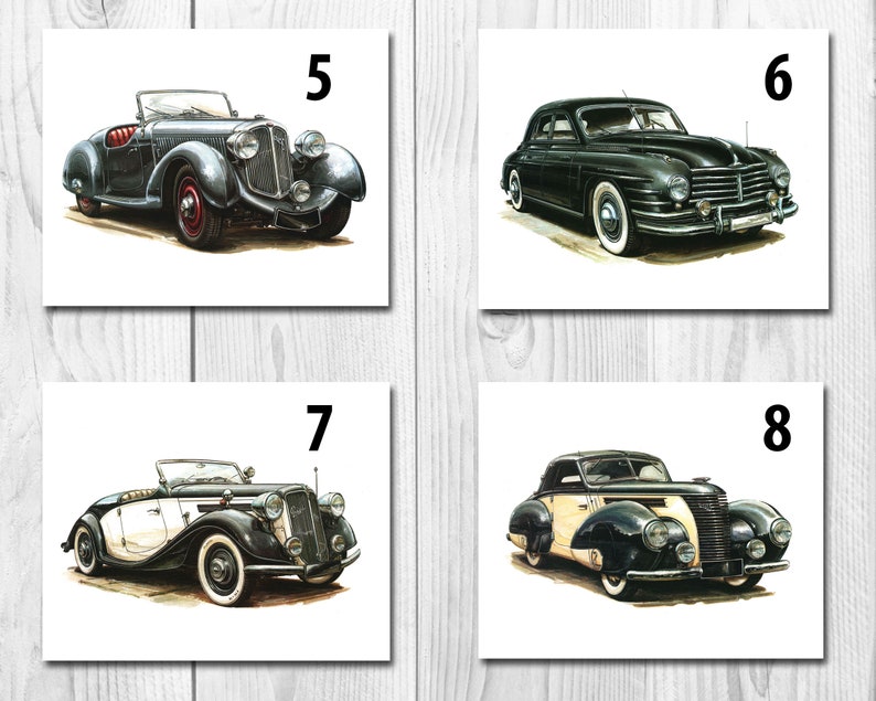 Car Art Prints Vintage Car Prints Car Themed Room Antique Etsy