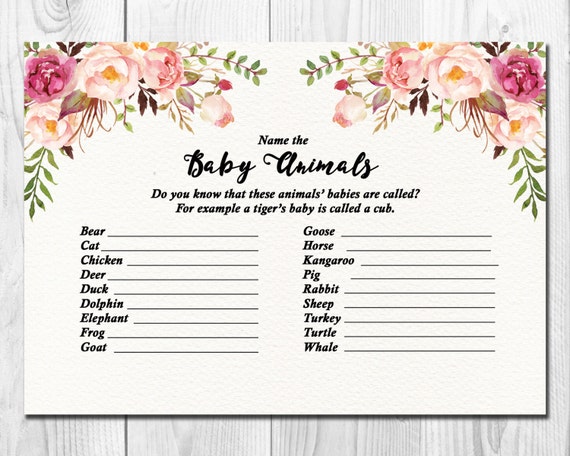 Baby Shower Baby Animal Name Game Printable Download Baby Shower Baby Animal Name Game Printable Download