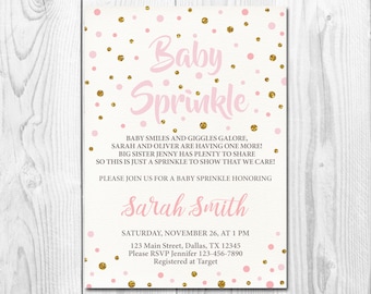 Pink and Gold Confetti Baby Sprinkle Invitation, Girl invitation,  Pink Baby Boy Sprinkle Printable, Baby Shower Invitation, Digital file