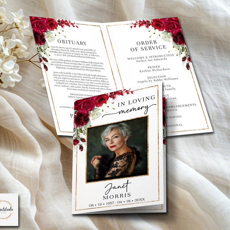 Burgundy Funeral Program Booklet - Etsy