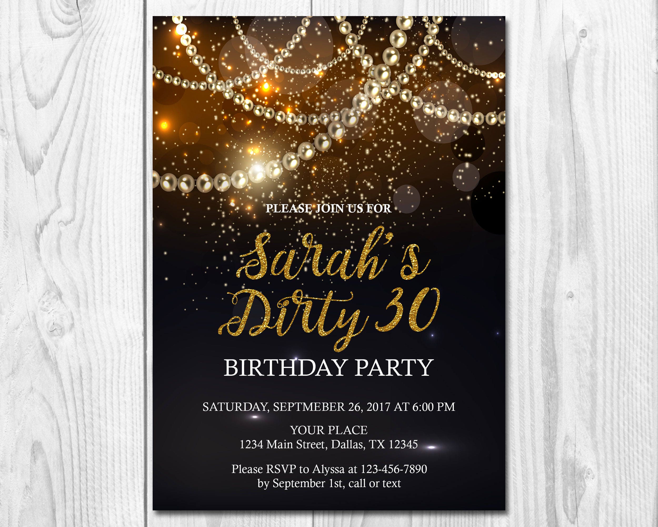 Black and Gold Invitation Dirty Thirty Invitation Surprise | Etsy