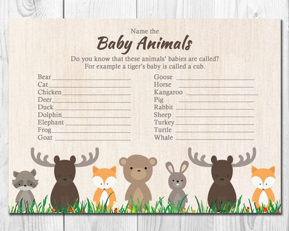 Baby Animals Name Game Baby Shower Printable Woodland Baby Etsy