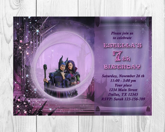 Disney Descendants Invitation Free Thank You Card Etsy Disney Descendants Invitation Free Thank You Card Etsy