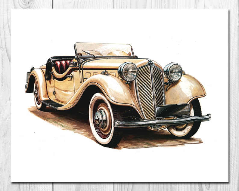 Car Art Prints Vintage Car Prints Car Themed Room Antique Etsy