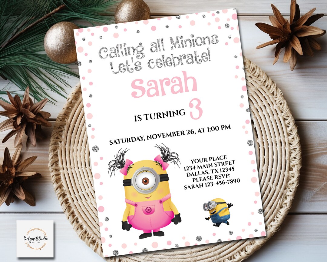 Editable Minions Invitation Girlminion Party Girlminion Etsy