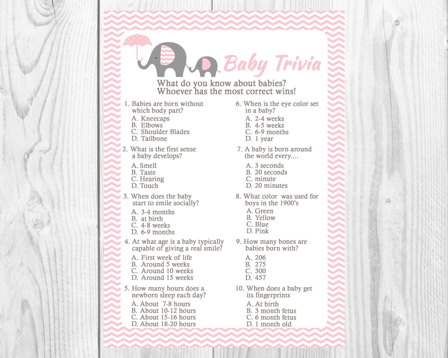 Pink Elephants Baby Shower Trivia Game Printable Download Etsy Pink Elephants Baby Shower Trivia Game Printable Download Etsy