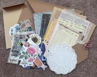 Junk Journal and collage  Ephemera -50pc pack- Various papers and stickers