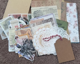Junk Journal and collage  Ephemera -50pc pack- Various papers and stickers