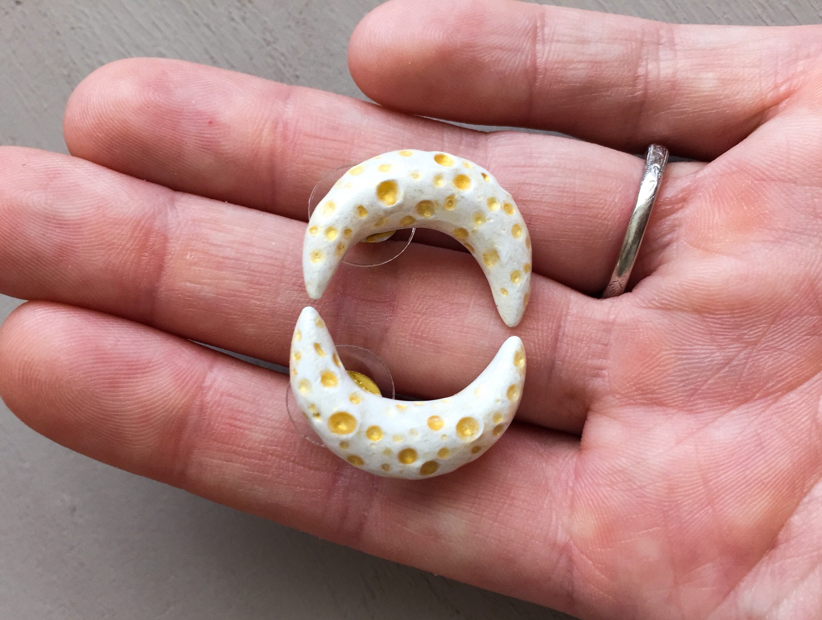 Crescent White Metal Earrings