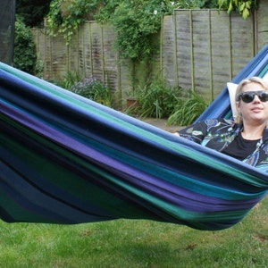 Large Traditional Cotton Brazilian Style Hammock calm blue-greens