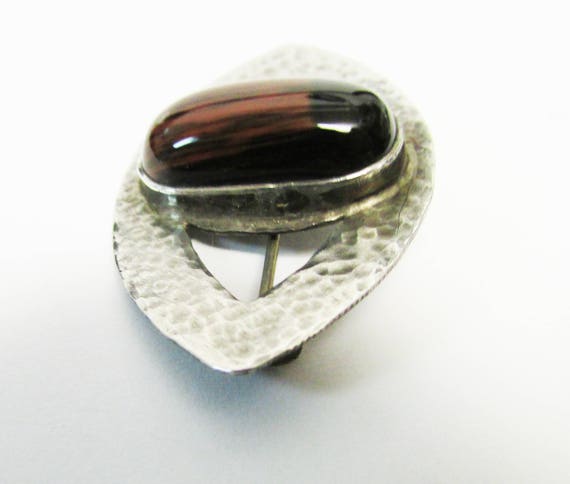 Vintage Estate Mid Century Hammered Silver Agate … - image 3