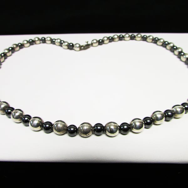 Vintage Estate Mexico 21" inch Sterling Silver Bead and Hematite Bead Necklace