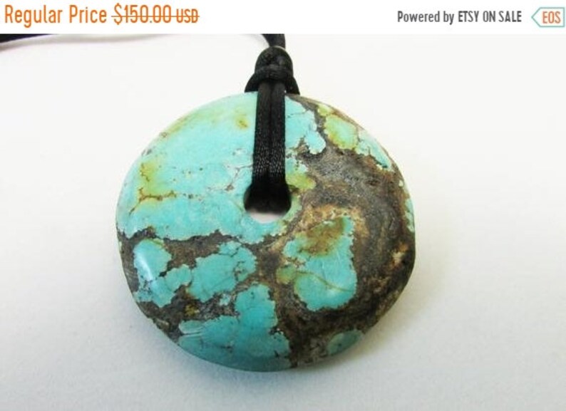 On Vintage Estate Extra Large Turquoise Disc Or Bi Pi - Extra Large Turquoise Pendant On Vintage Estate Extra Large Turquoise Disc Or Bi Pi - Extra Large Turquoise Pendant