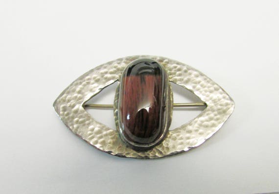 Vintage Estate Mid Century Hammered Silver Agate … - image 2