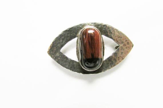 Vintage Estate Mid Century Hammered Silver Agate … - image 5