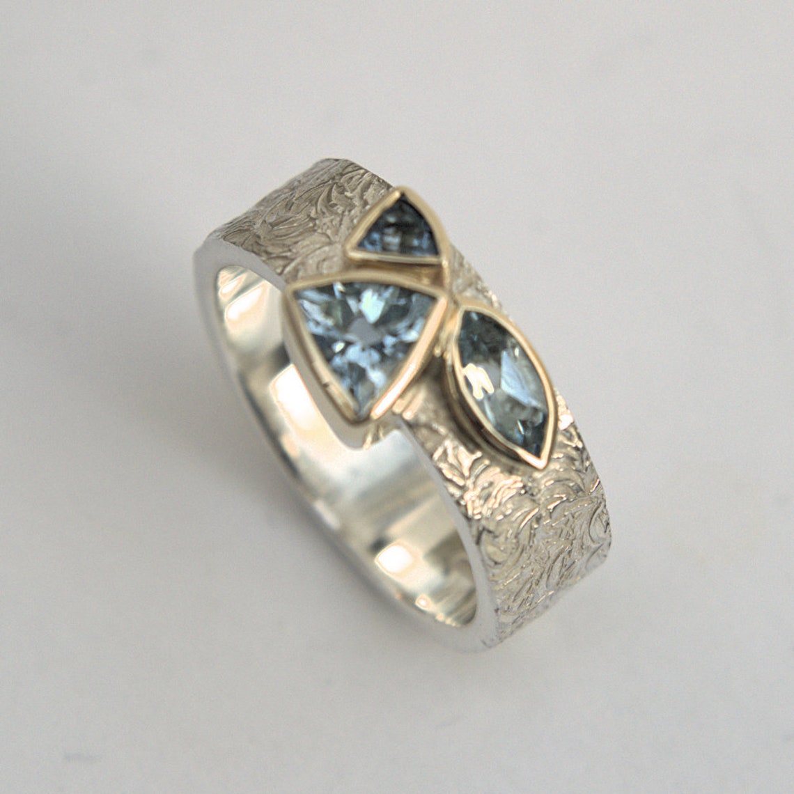Aquamarine multi stone silver and gold ring rub-over bezel | Etsy