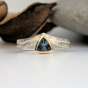 London Blue Topaz gold and silver  solitaire ring 9ct gold bezel setting wicker textured wedding ring MADE TO ORDER