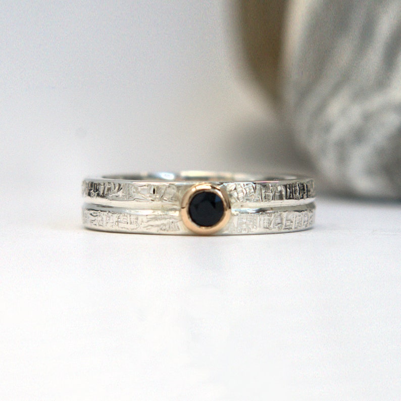 White Sapphire solitaire gold and silver ring bezel setting-wicker textured wedding ring MADE TO ORDER