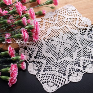 Beige square crocheted doily, lace doily for wedding/home decor, table centerpiece, 9 inch doily