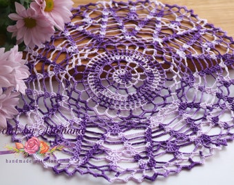 Napperon rond au crochet violet, napperon en dentelle pour décoration de mariage/maison