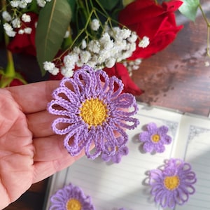 Fleurs au crochet lilas, lot de 10, ensemble de scrapbooking pour journal, kit de journal, fabrication de cartes, cadeau d'agenda, bricolage et travaux manuels, décoration de mariage
