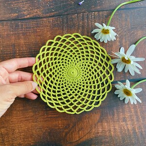 Lime crocheted round doily, lace doily for christmas/home decor, table centerpiece, 6 inch doily for dream catcher, gift ideas, placemat