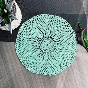 Mint crocheted round doily, lace doily for wedding/home decor, table centerpiece, 12 inch doily