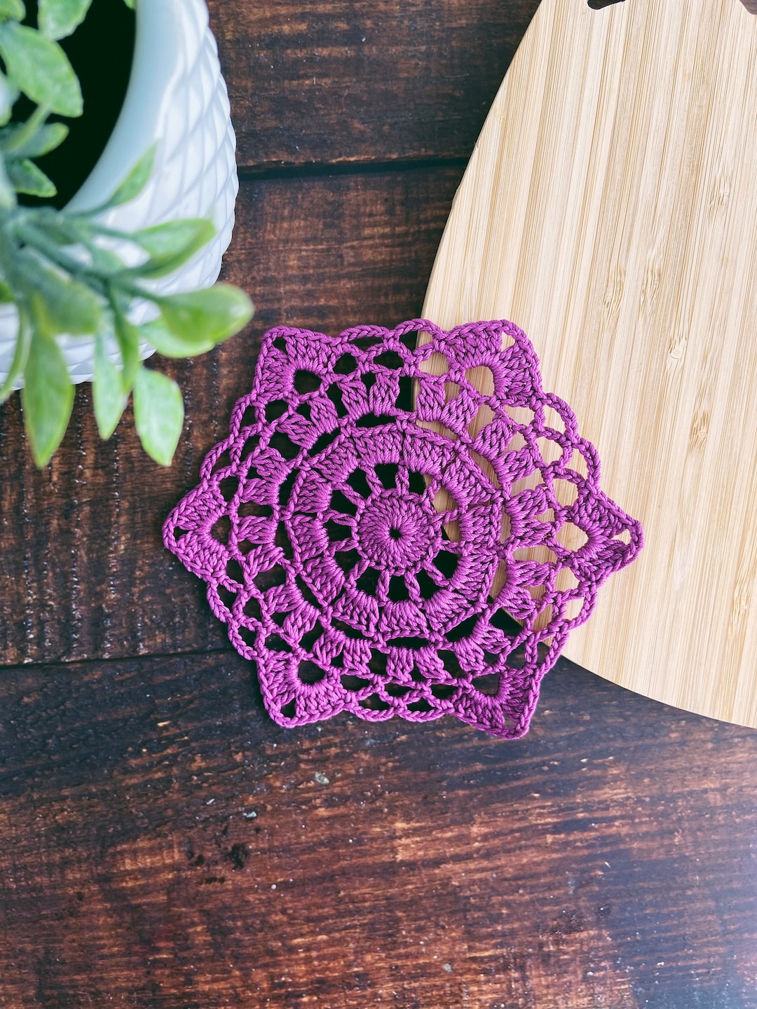 Violet Crocheted Round Doily, Lace Doily for Wedding/home Decor, Table