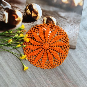 Orange crocheted round doily, lace doily for halloween/home decor, table centerpiece, 6 inch doily for dream catcher, gift ideas, placemat