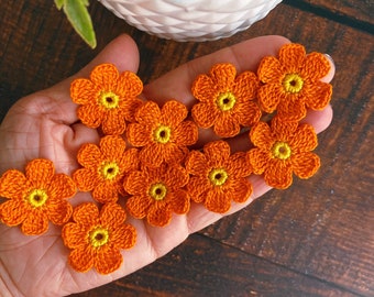 10 petites fleurs oranges, scrapbooking appliques fleurs, embellissements pour vêtements, kit miniature, kit maison de poupée, fabrication de cartes, journalisation