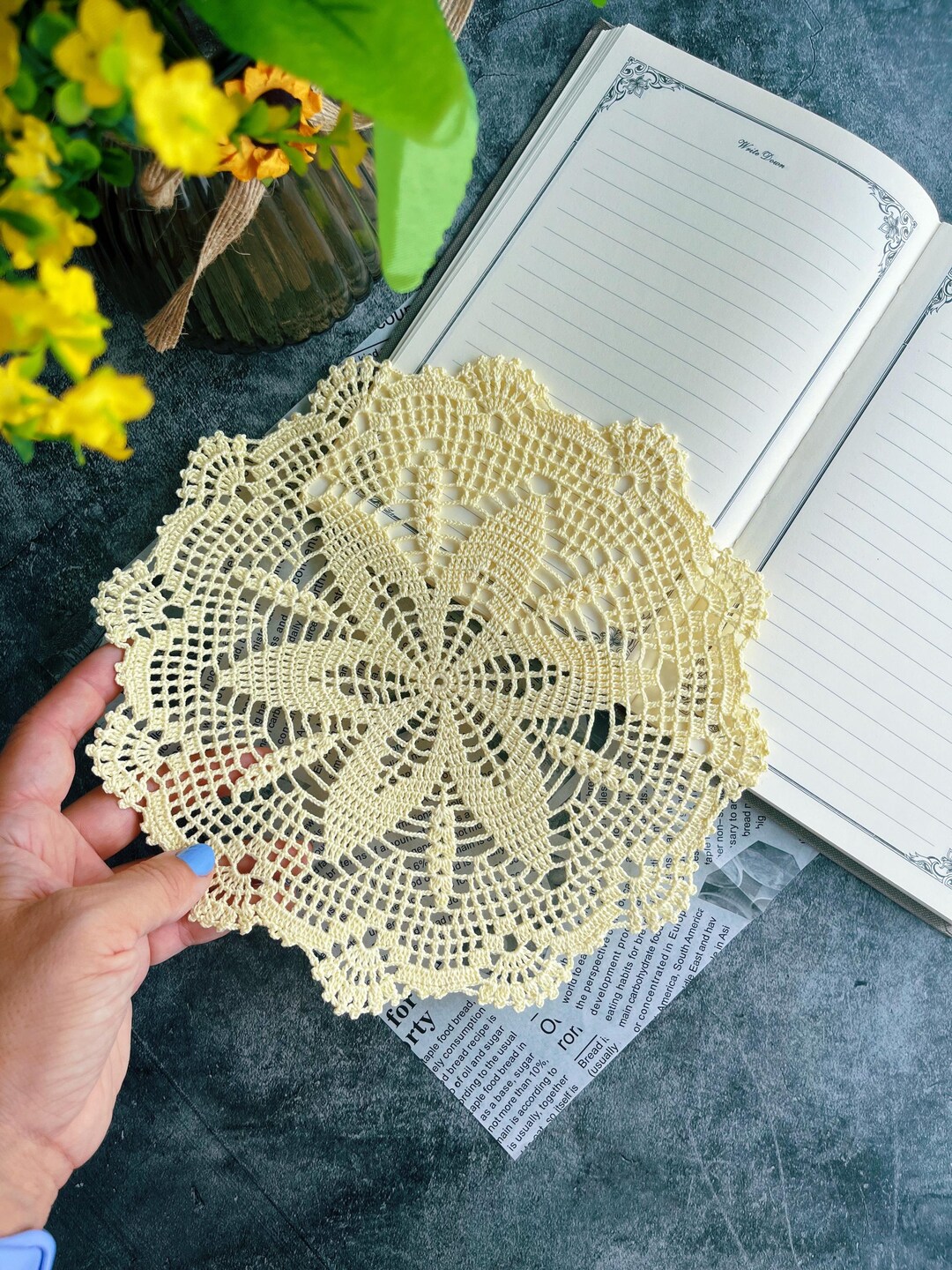 Yellow Crocheted Round Doily, Lace Doily for Wedding/home Decor, Table ...