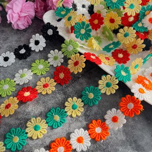 Bordure colorée en dentelle marguerite ; Bordure en dentelle en polyester de 1 mètre ; Bricolage ; Ruban à coudre, emballage cadeau, accessoires de mariée