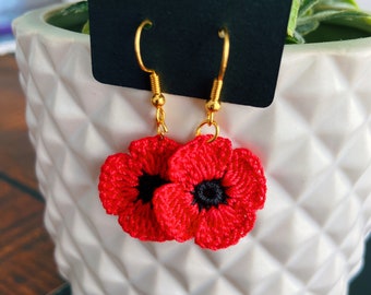 Tiny red crochet earrings; Red jewelry; gift for her